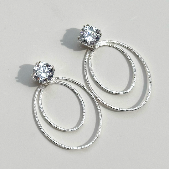 Versatile 4 Carat Simulated Diamond Studs with Argentium Silver Oval Hoop Earring Jackets | Handmade Earring Jacket Collection by Jewelry Designer Lisa Ramos