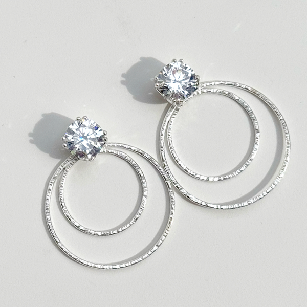 Versatile 4 Carat Simulated Diamond Studs with Argentium Silver Round Hoop Earring Jackets | Handmade Earring Jacket Collection by Jewelry Designer Lisa Ramos