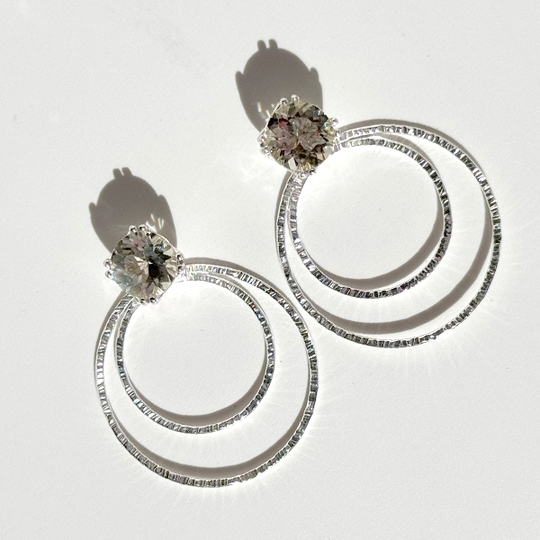 Versatile 4 Carat Sunstone Studs with Argentium Silver Round Hoop Earring Jackets | MONOLISA Jewelry Made in California by Artist Lisa Ramos