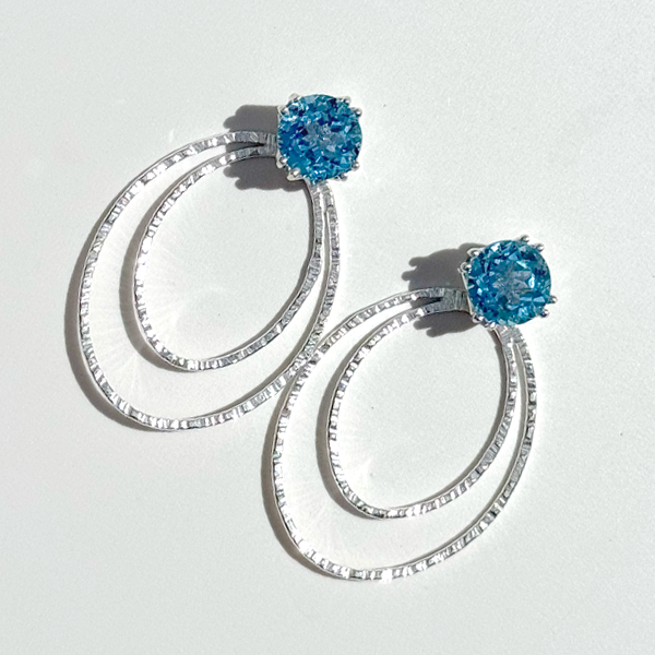 Versatile 4 Carat Topaz Studs with Argentium Silver Oval Hoop Earring Jackets - Swiss