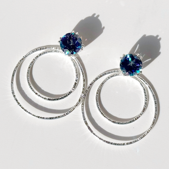 Versatile 4 Carat Gemstone Studs with Argentium Silver Round Hoop Earring Jackets - Purple Topaz | Handmade Earring Jacket Collection by Jewelry Designer Lisa Ramos