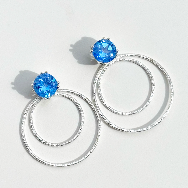 Versatile 4 Carat Gemstone Topaz Studs with Argentium Silver Round Hoop Earring Jackets - Dark Blue Topaz | Handmade Earring Jacket Collection by Jewelry Designer Lisa Ramos