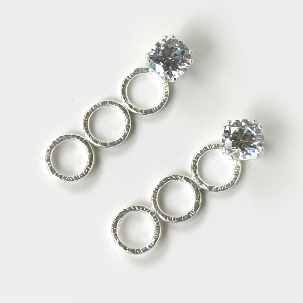 Versatile 4 Carat Simulated Diamond Studs with Argentium Silver Long Hoop Earring Jackets - Clear