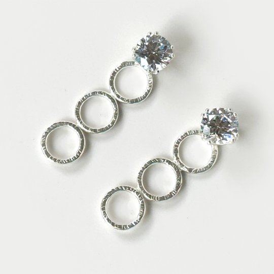 Versatile 4 Carat Simulated Diamond Studs with Argentium Silver Long Hoop Earring Jackets - Clear