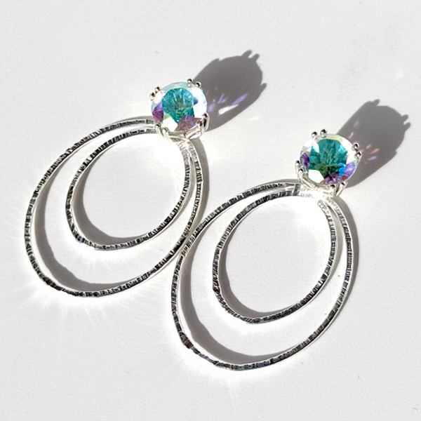 Versatile 4 Carat Topaz Studs with Argentium Silver Oval Hoop Earring Jackets - Iridescent |  | Handmade Earring Jacket Collection by Jewelry Designer Lisa Ramos