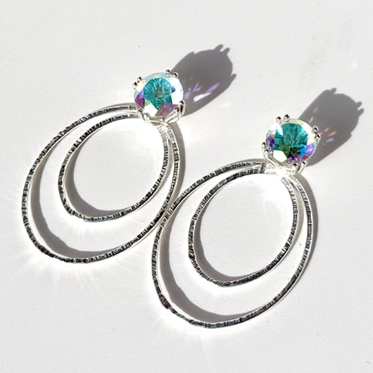 Versatile 4 Carat Topaz Studs with Argentium Silver Oval Hoop Earring Jackets - Iridescent |  | Handmade Earring Jacket Collection by Jewelry Designer Lisa Ramos
