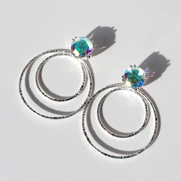Versatile 4 Carat Gemstone Topaz Studs with Argentium Silver Round Hoop Earring Jackets - Iridescent Topaz | Handmade Earring Jacket Collection by Jewelry Designer Lisa Ramos