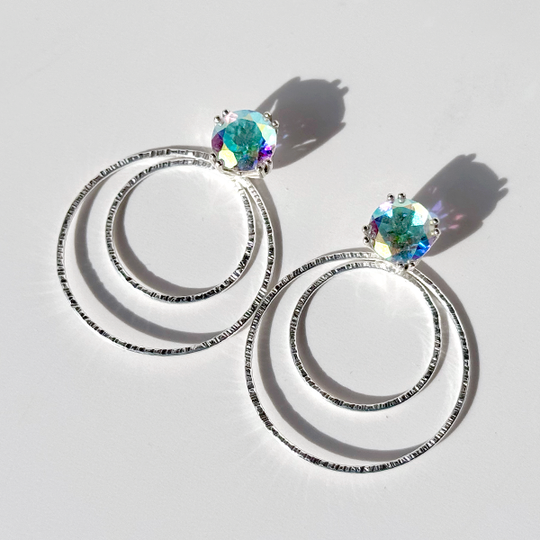 Versatile 4 Carat Gemstone Topaz Studs with Argentium Silver Round Hoop Earring Jackets - Iridescent Topaz | Handmade Earring Jacket Collection by Jewelry Designer Lisa Ramos