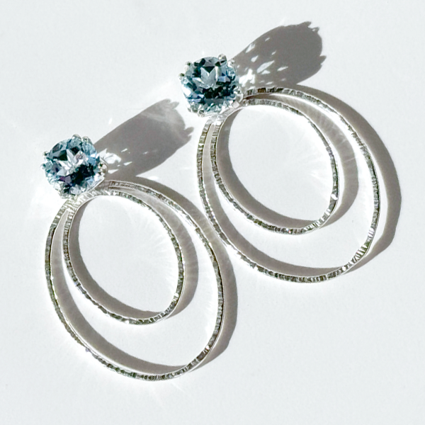 Versatile 4 Carat Light Blue Topaz Studs with Argentium Silver Oval Hoop Earring Jackets | Handmade Earring Jacket Collection by Jewelry Designer Lisa Ramos