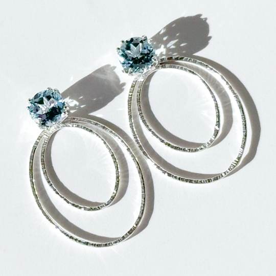 Versatile 4 Carat Light Blue Topaz Studs with Argentium Silver Oval Hoop Earring Jackets | Handmade Earring Jacket Collection by Jewelry Designer Lisa Ramos
