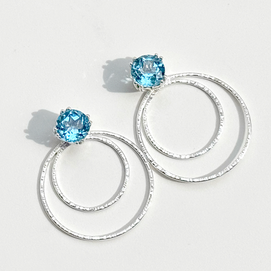 Versatile 4 Carat Gemstone Topaz Studs with Argentium Silver Round Hoop Earring Jackets - Swiss Blue Topaz | Handmade Earring Jacket Collection by Jewelry Designer Lisa Ramos