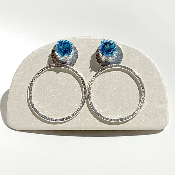 Versatile 4 Carat Gemstone Blue Topaz Studs with Argentium Silver Hoop Earring Jackets | MONOLISA Jewelry Collection Made in California