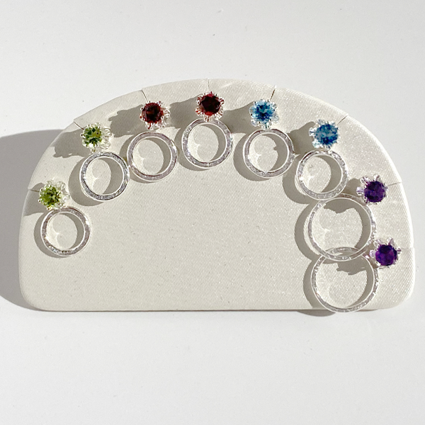 Versatile 1/2 Carat Gemstone Stud Earrings with Argentium Silver Earring Jackets Hoops - Small | Jewelry Made in California