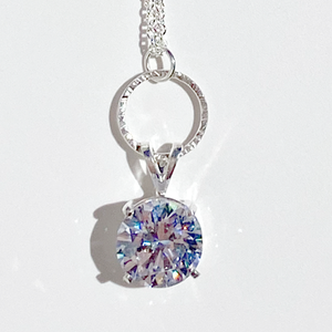 Argentium® Silver 6 Carat Simulated Diamond Pendant Necklace