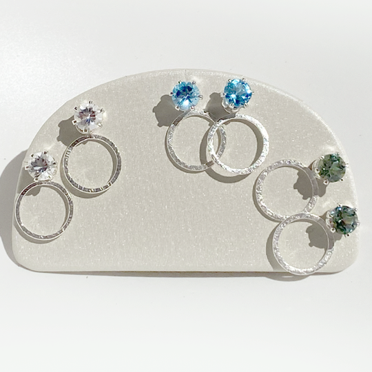Versatile Gemstone Stud Earrings with Argentium Silver Small Hoop Earring Jackets  | MONOLISA Jewelry Collection Made in California