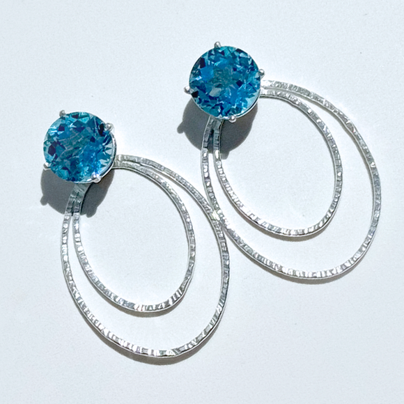 Versatile 7 Carat Topaz Studs with Argentium Silver Oval Hoop Earring Jackets