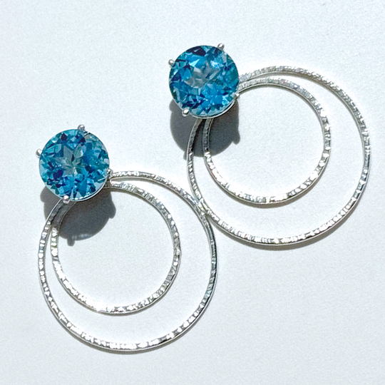 Versatile 7 Carat Topaz Studs with Argentium Silver Round Hoop Earring Jackets