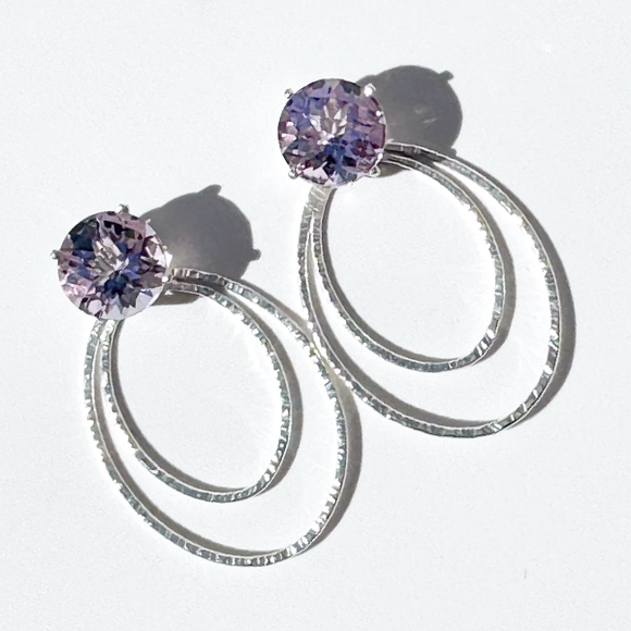 Versatile 7 Carat Amethyst Studs with Argentium Silver Oval Hoop Earring Jackets | Handmade by California Artist Lisa Ramos