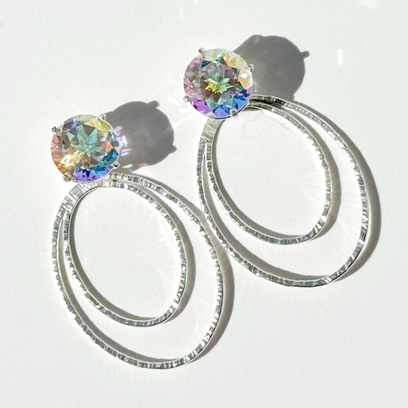 Versatile 7 Carat Iridescent Topaz Studs with Argentium Silver Oval Hoop Earring Jackets  | Handmade By California Jewelry Designer Lisa Ramos