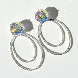 Versatile 4 Carat Iridescent Topaz Stud Earrings Designed with Argentium Silver Oval Earring Jackets. Handmade by California Jewelry Artist Lisa Ramos. Handmade Earring Jacket Collection 