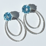 Versatile 7 Carat Light Blue Topaz Studs with Argentium Silver Oval Hoop Earring Jackets | Handmade by California Artist Lisa Ramos