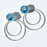 Versatile 7 Carat Light Blue Topaz Studs with Argentium Silver Round Hoop Earring Jackets | Handmade by California Artist Lisa Ramos