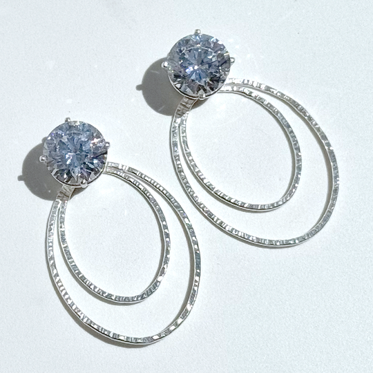 Versatile 7 Carat Simulated Diamond Studs with Argentium Silver Oval Hoop Earring Jackets