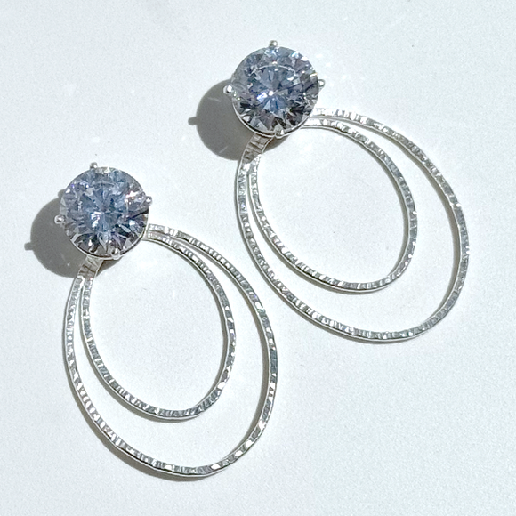 Versatile 7 Carat Simulated Diamond Studs with Argentium Silver Oval Hoop Earring Jackets