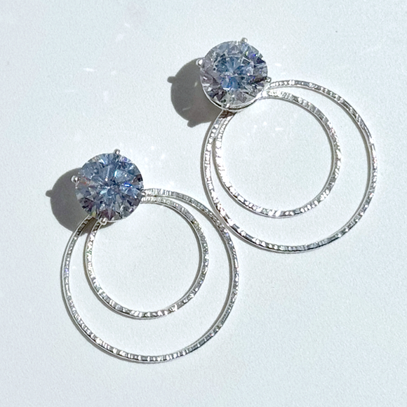 Versatile 7 Carat Simulated Diamond Studs with Argentium Silver Round Hoop Earring Jackets (Copy)