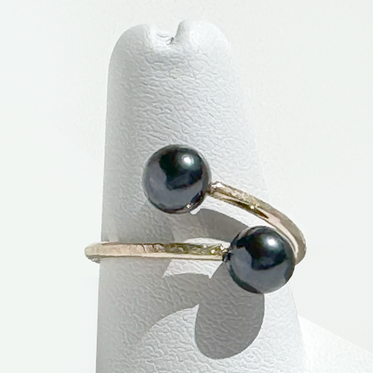 14 Karat Gold Akoya Black Pearl Textured Ring - Duo | Handmade by California Jewelry Artist Lisa Ramos