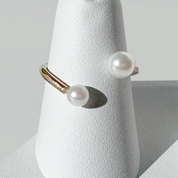 14 Karat Gold Akoya Pearl Textured Ring - Dainty Style | Handmade by California Jewelry Artist Lisa Ramos