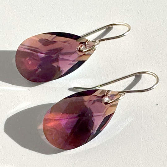 Classic Pear Crystal Earrings - Amethyst Color