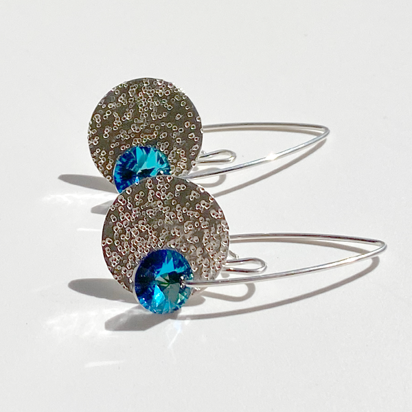 Argentium® Silver Eye Catching Crystal Scroll Earrings Collection - unique blue