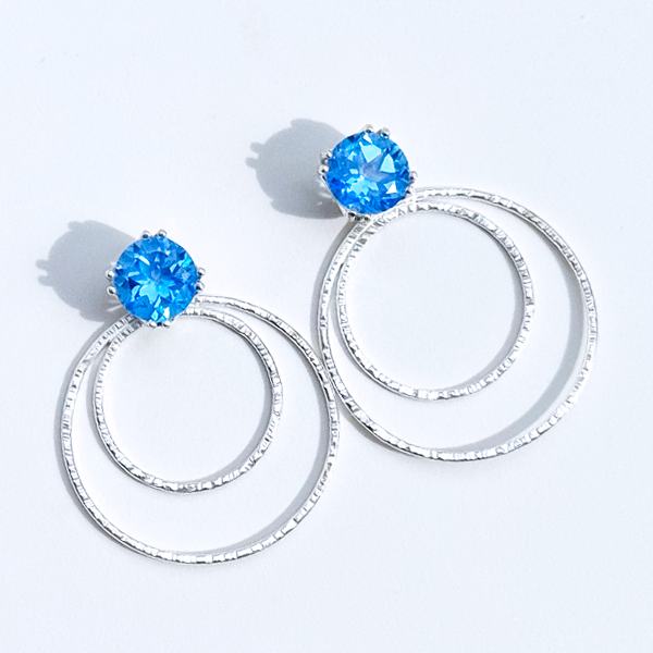 Argentium Silver Earring Jacket Sets with 4 Carat Blue Topaz Stud Earrings | Handmade by Artist Lisa Ramos | MONOLISA Jewelry Collection Made in California