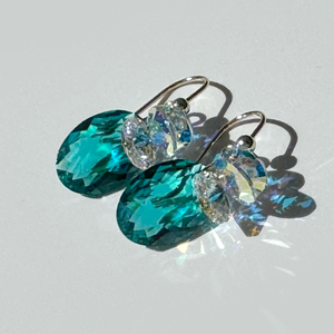 Short Drop Oval Cut Crystal Custer Earrings - Color  Sapphire