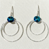 Versatile Argentium Silver Crystal Dangle Hoop Collection -  Color Unique Blue