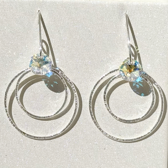 Versatile Argentium Silver Crystal Dangle Hoop Collection -  Color Yellow Iridescence | Jewelry Made in California