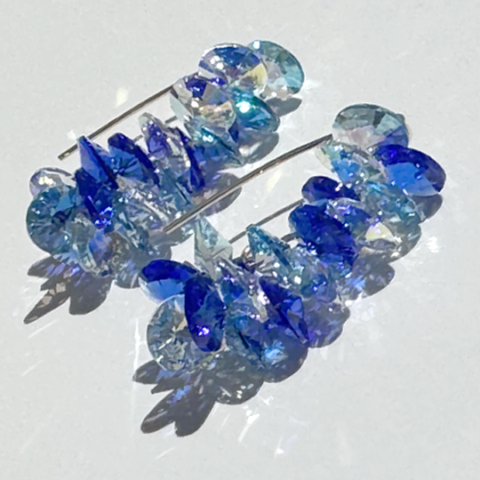 Blue Iridescent Cluster Crystal Earrings By Artist Lisa Ramos - MONOLISA Jewelry