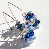 Large Colorful Crystal Blue Iridescence Cluster with Elegant Scroll Design  - 14k Gold Filled