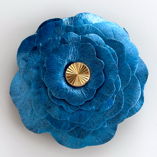 Handmade Leather Flower Accessory with Magnetic Function - Blue