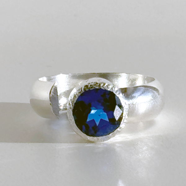 Argentium® Silver 2 Carat Lab Grown Blue Spinel Textured Ring | MONOLISA Jewelry by Artist Lisa Ramos