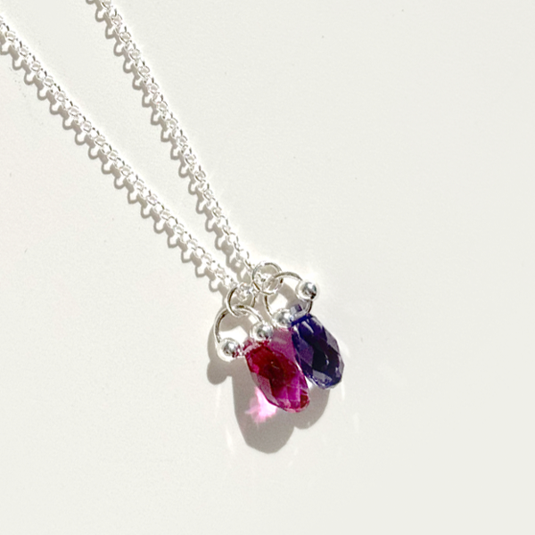 Adjustable Sterling Silver Fuchsia & Lavender  Briolette Crystal Necklace | Interchangeable Two Crystal Pendant | MONOLISA Jewelry