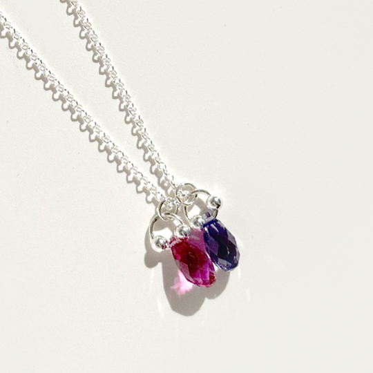Adjustable Sterling Silver Fuchsia & Lavender  Briolette Crystal Necklace | Interchangeable Two Crystal Pendant | MONOLISA Jewelry