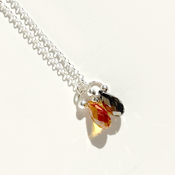 Adjustable Sterling Silver Orange & Gray Briolette Crystal Necklace | Interchangeable Two Crystal Pendant | MONOLISA Jewelry