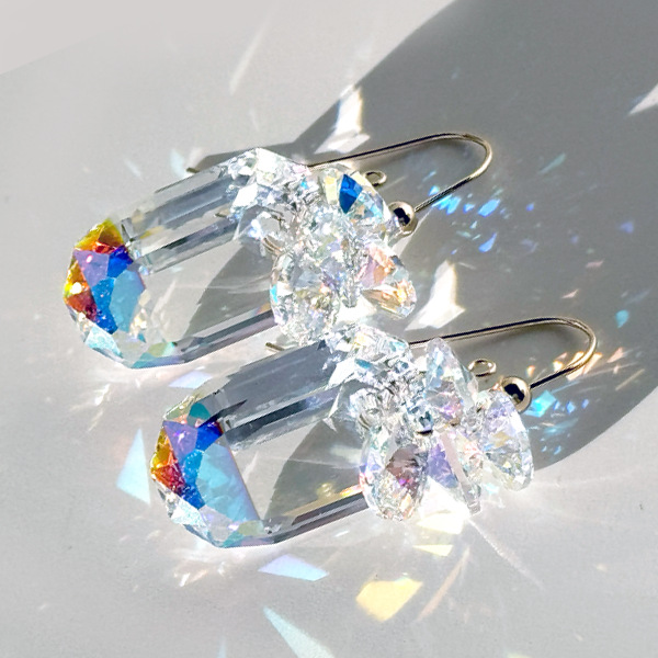 Art Deco Crystal Cluster Earrings in color clear iridescent | MONOLISA Jewelry by Artist Lisa Ramos