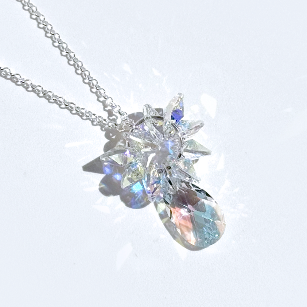 Argentium Silver Yellow Circular Blue Crystal Cluster Necklace | MONOLISA Jewelry