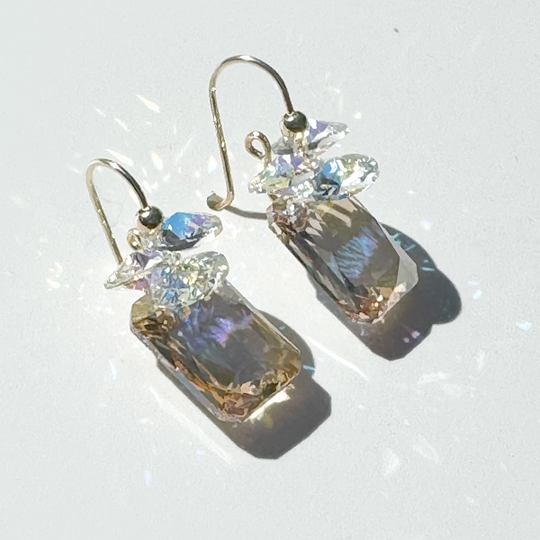 Short Drop Emerald Cut Crystal Custer Earrings - Color Golden