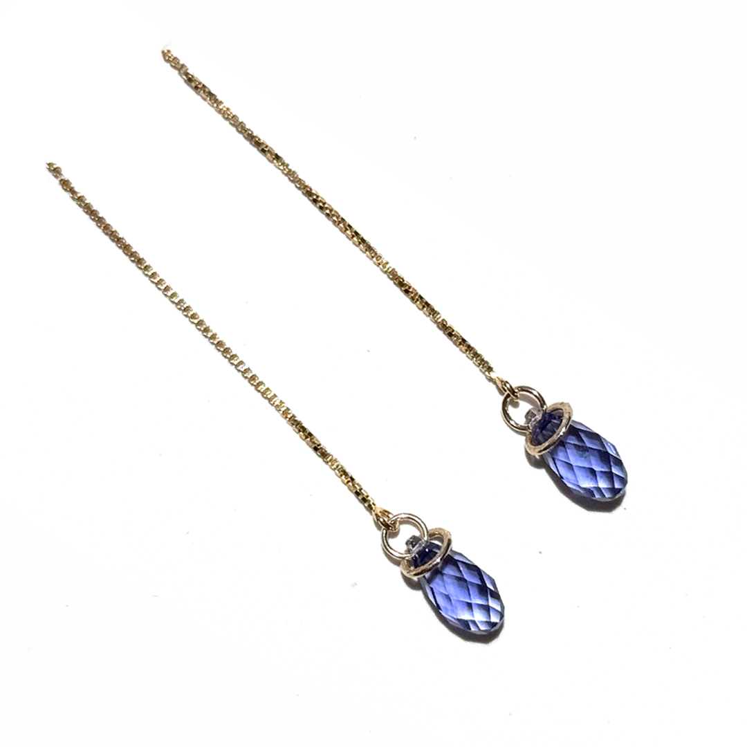 Lavender Briolette Crystal Threader Earrings | 14k Gold | MONOLISA Dainty Jewelry Collection by Artist Lisa Ramos