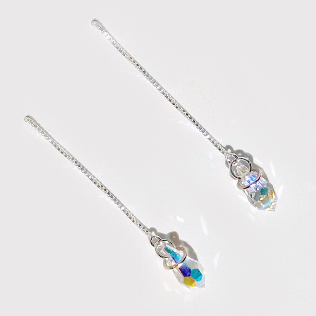 Yellow Iridescent Crystal Threader Earrings in Sterling with 14k Gold Rings  | MONOLISA Jewelry