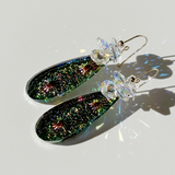 Ultra Long Glass Crystal Cluster Earrings - Green Pink